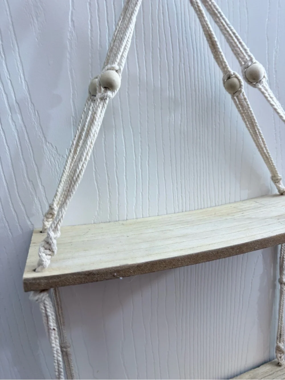 🔥🏷️Macrame Wall Hanging Shelf  2 Tiers Boho Wall Decor Floating 12x4x31